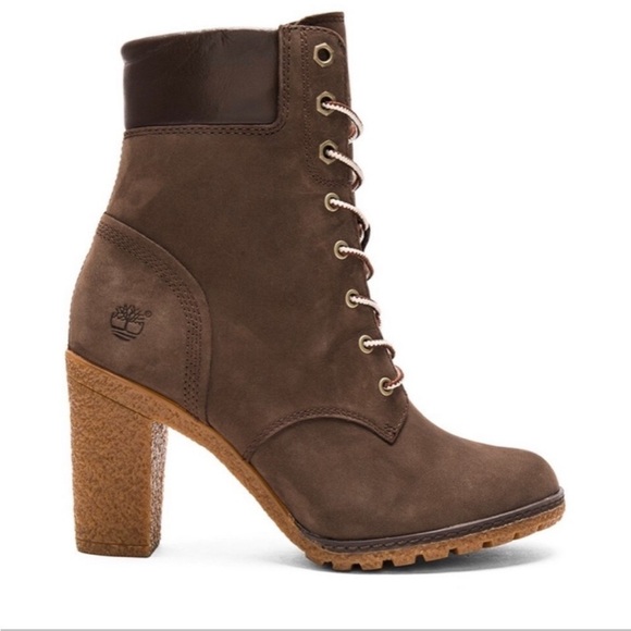 TIMBERLAND Glancy Heeled Boot Brown Lug Sole Lace Up 7.5 LIKE NEW Revolve 6” - Picture 14 of 14